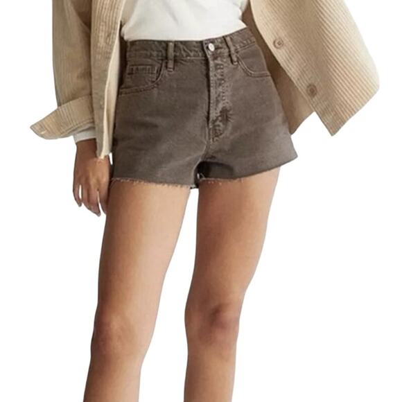 PacSun Vintage High Rise Brown Button Fly Frayed Hem Cutoff Shorts Size 27 - Picture 2 of 12